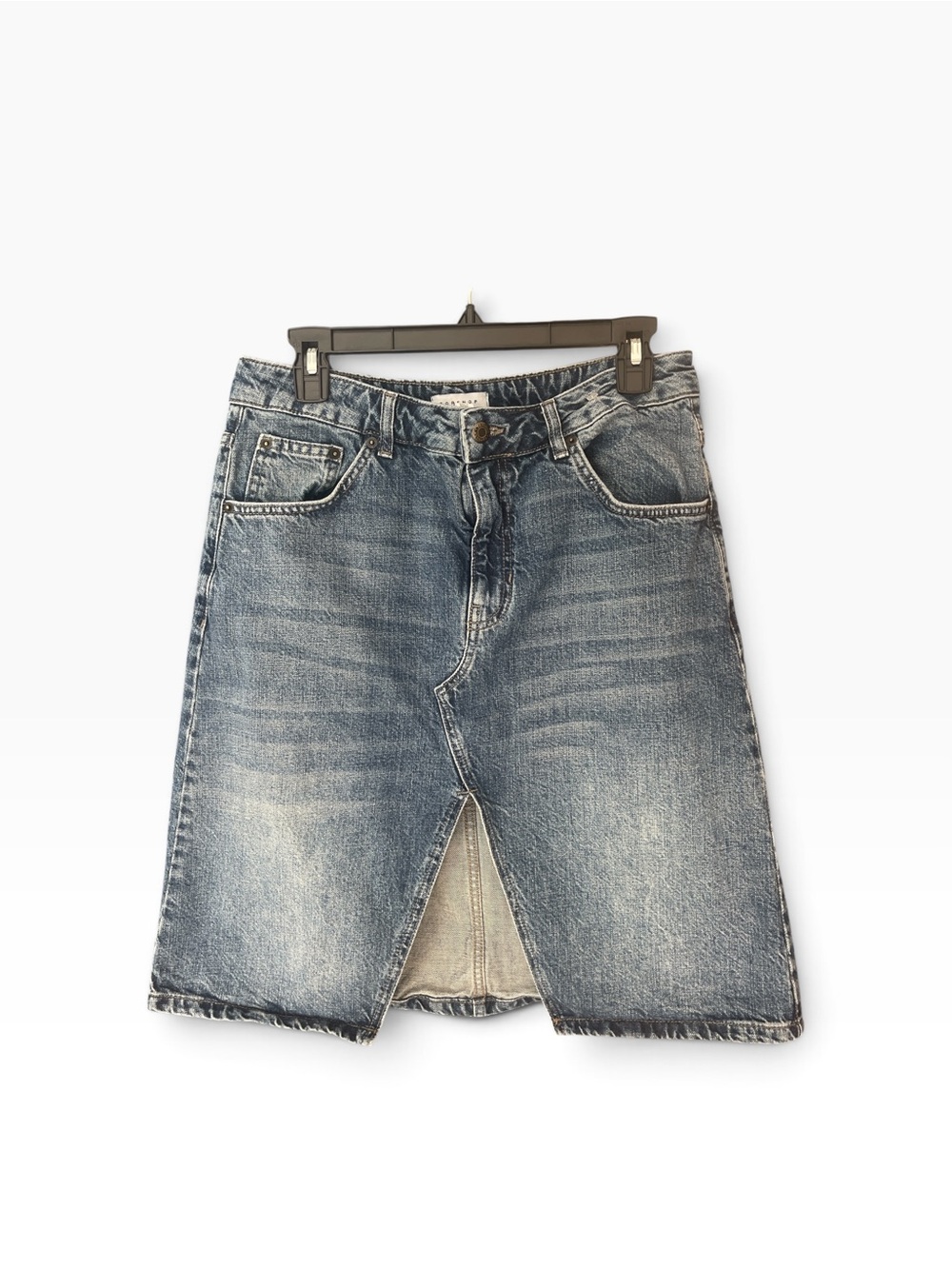Topshop Blue Washed Denim Skirt-with Front Slit